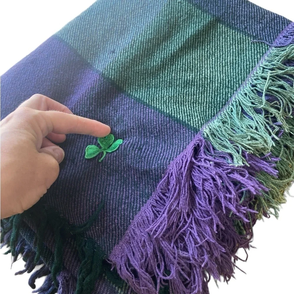 Irish Purple/Blue & Green Fringe Park Blanket☘️